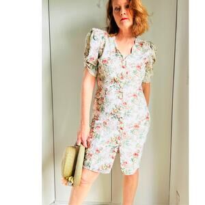 Vintage 90s Floral Dress Cottagecore Softgirl Size M 6-8 Fit Pastels Pencil Fit